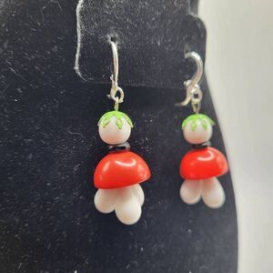 True Vintage 60s Mod Bauhaus Style Earrings with Sterling Silver Ear Loops - 2"